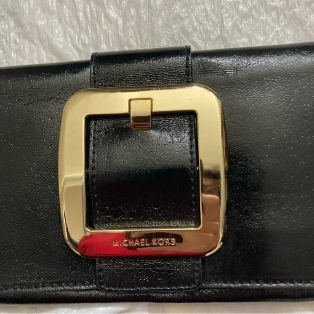 Michael kors black patent leather evening clutch bag